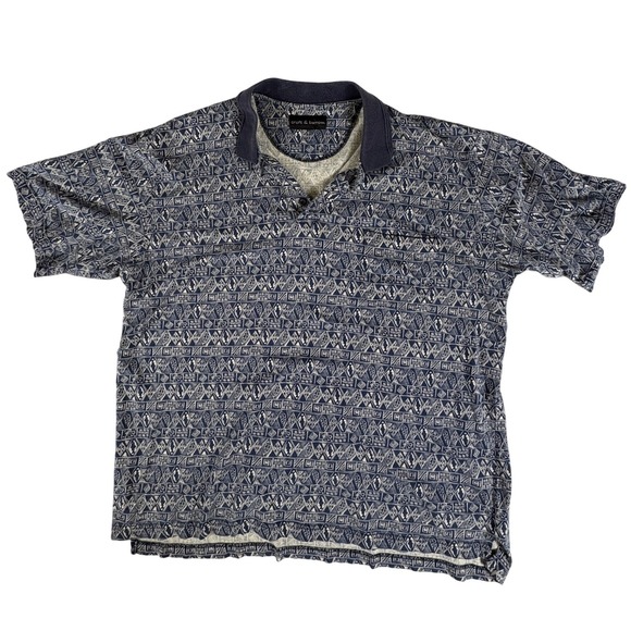 croft & barrow Other - Croft & Barrow Mens Blue Tribal Geometric Print Short Sleeve Polo Shirt Large